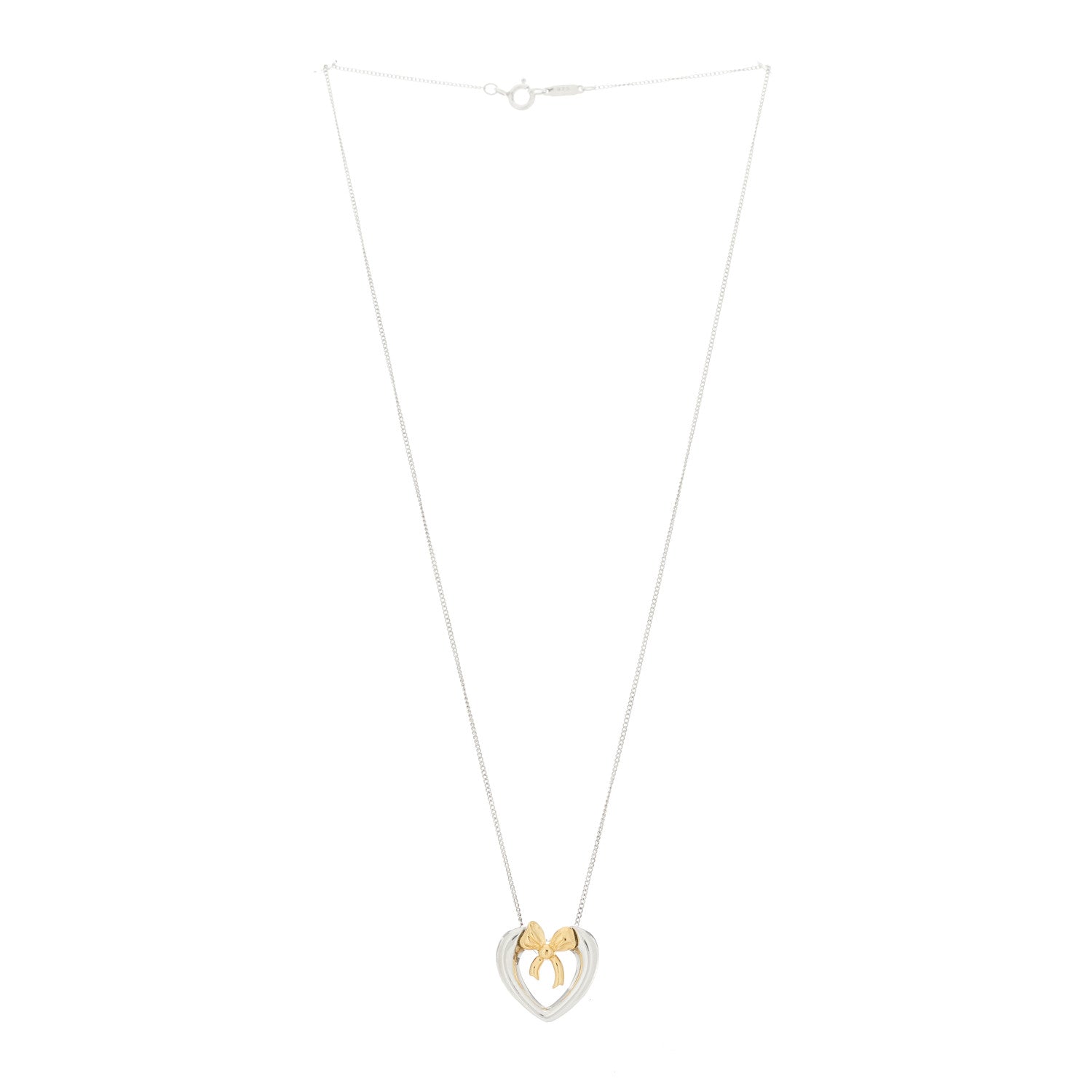 Tiffany Sterling Silver 18K Yellow Gold Bow Tie Heart Pendant Necklace 3 of 6