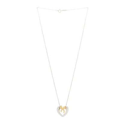 Tiffany Sterling Silver 18K Yellow Gold Bow Tie Heart Pendant Necklace 3 of 6