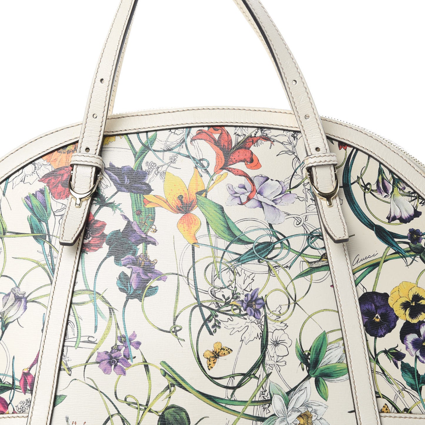Canvas Flora Infinity Medium Nice Top Handle Dome Bag White