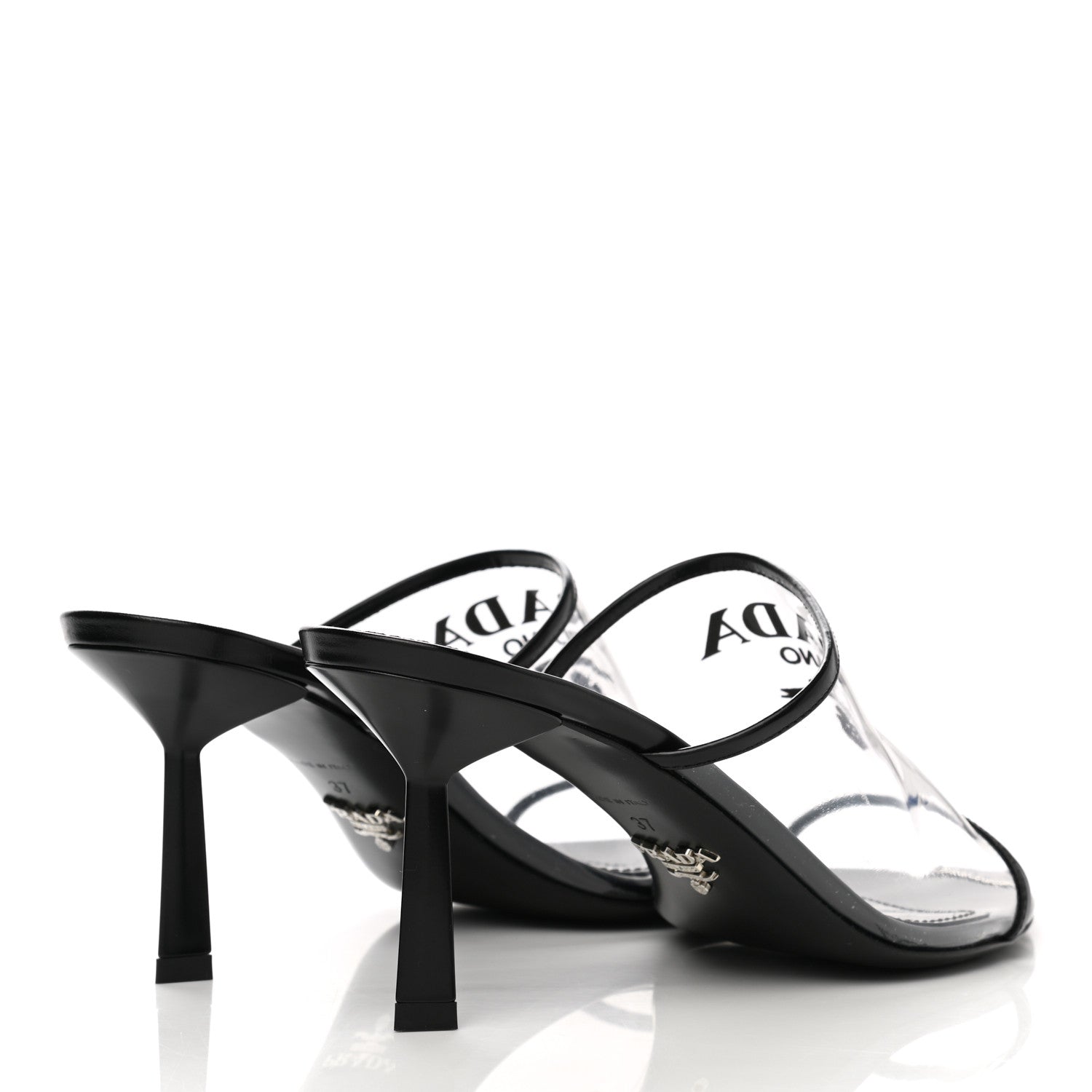 Prada Plexiglass Calfskin Metal Triangle Logo 75mm Slide Sandals 37 Black 4 of 12