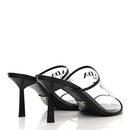 Prada Plexiglass Calfskin Metal Triangle Logo 75mm Slide Sandals 37 Black 4 of 12