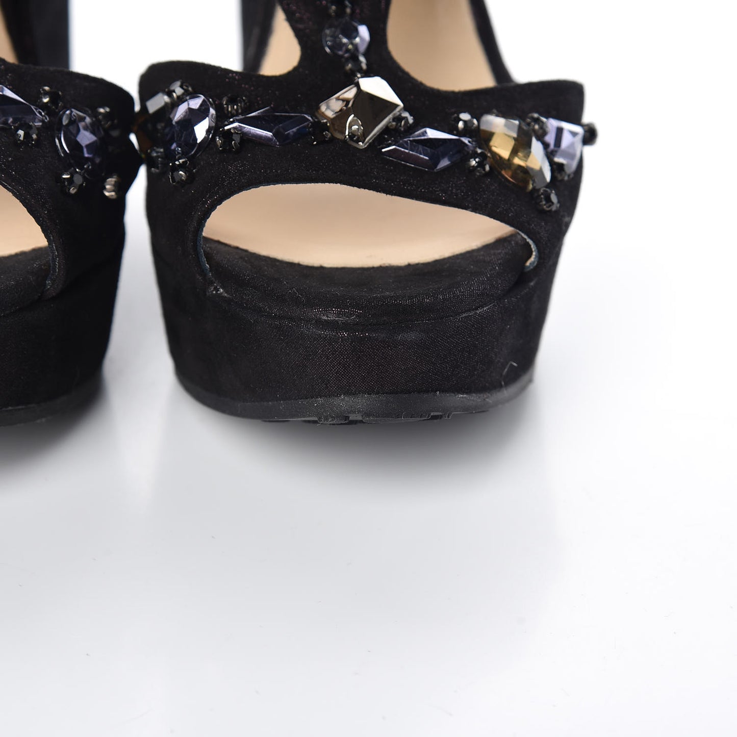 Glitter Fabric Embellished Peyton Wedge Sandals 37 Metallic Blue
