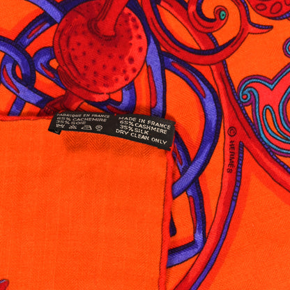 Hermes Cashmere Silk La Charmante Aux Animaux Scarf Shawl 140 Rouge Vif Orange Petrole 3 of 3
