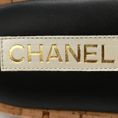 Chanel Fabric Pearl Cork CC Slip On Sandals 38 Black 6 of 9