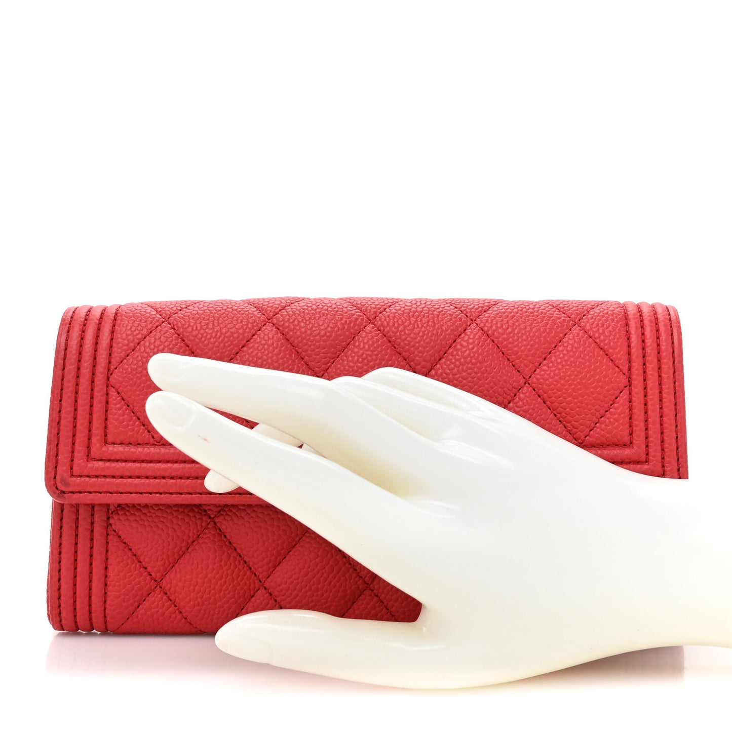 Caviar Quilted Large Boy Gusset Flap Wallet Red