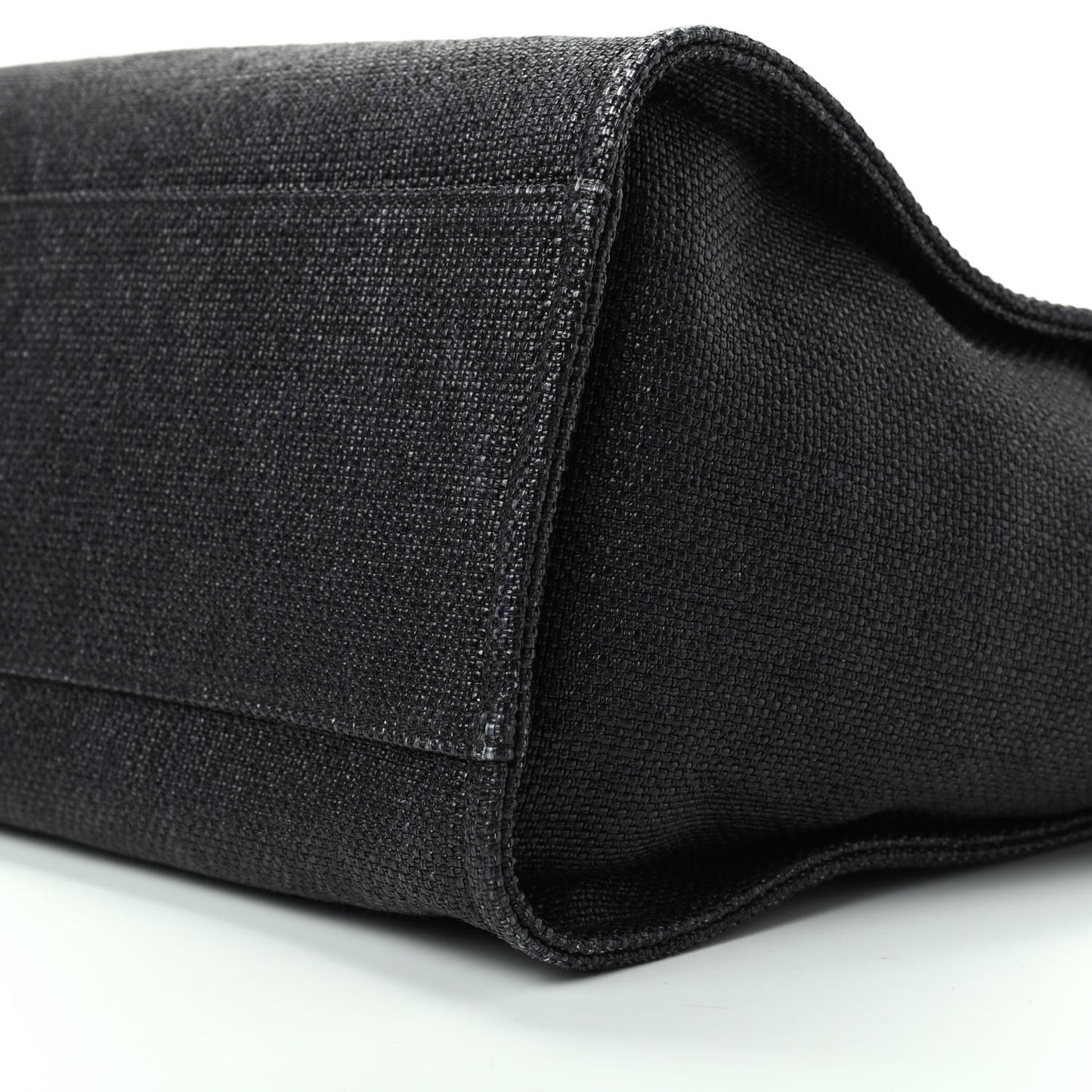 Woven Straw Raffia Medium Deauville Tote Black