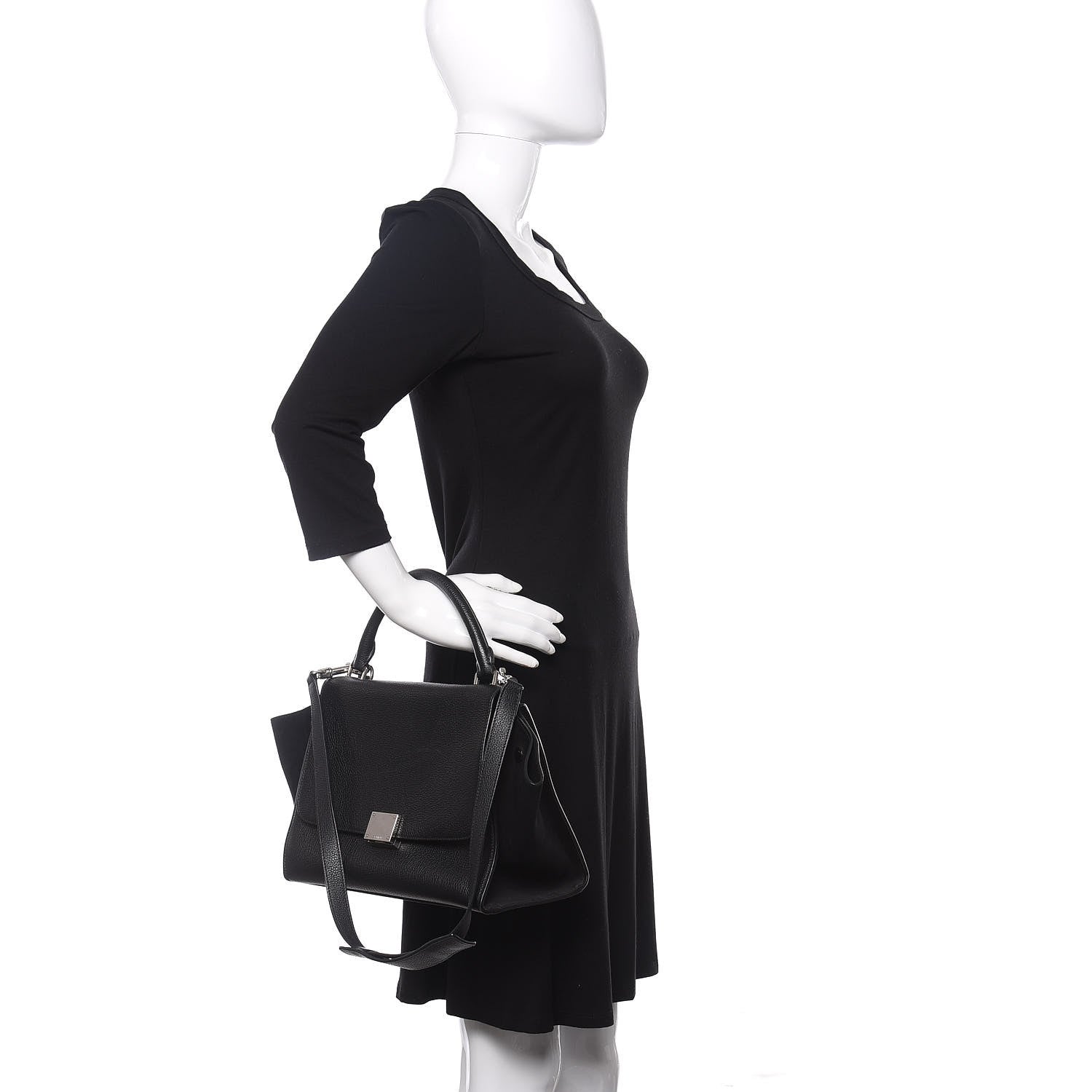 Celine Drummed Calfskin Suede Small Trapeze Black 2 of 13