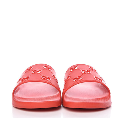 Gucci Rubber GG Monogram Mens Slide Sandals 9 Hibiscus Red 2 of 9