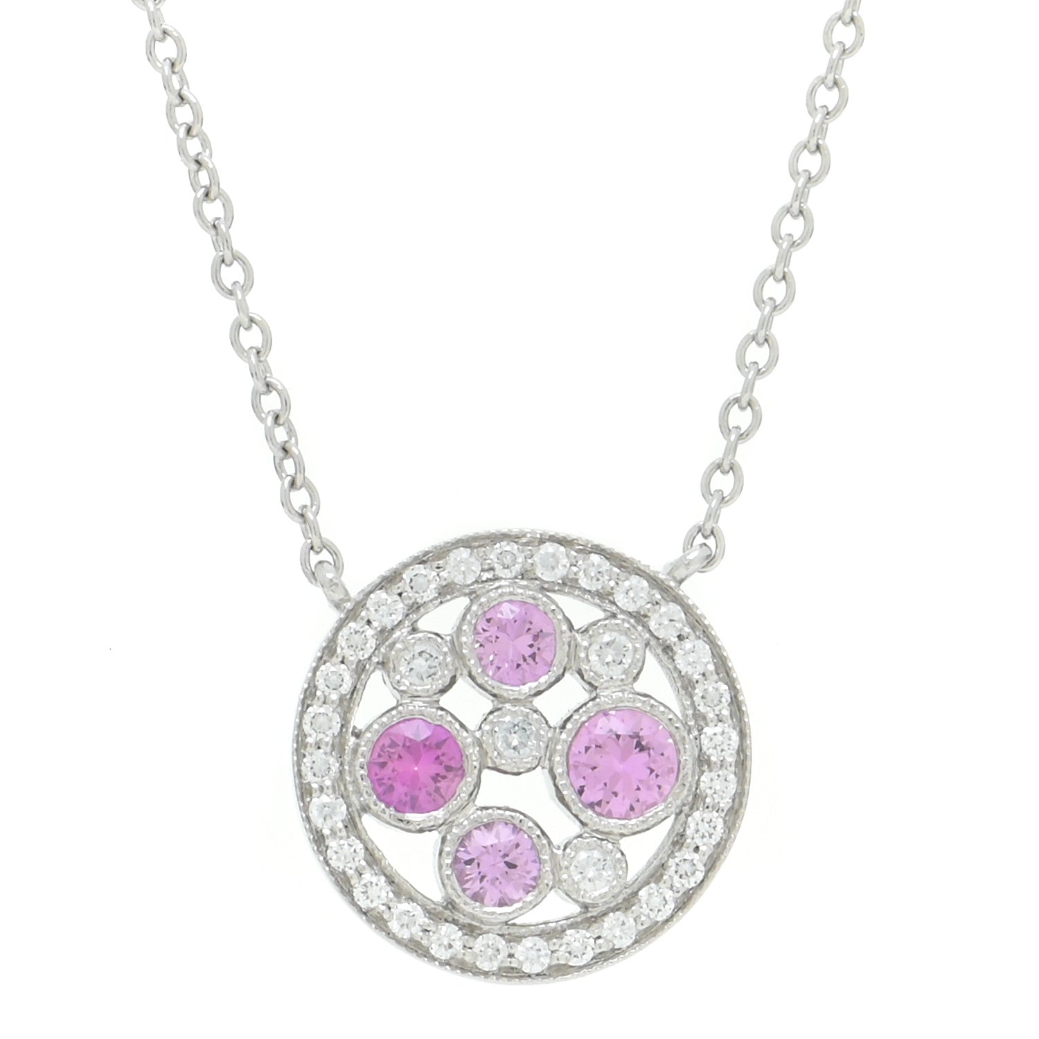 Tiffany Platinum Diamond Pink Sapphire Cobblestone Pendant Necklace 3 of 7