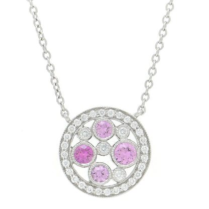 Tiffany Platinum Diamond Pink Sapphire Cobblestone Pendant Necklace 3 of 7