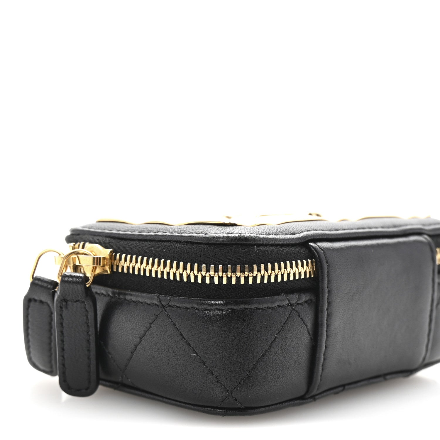 Chanel Lambskin Metal Quilted Extra Mini Vanity Case With Chain Black Gold 9 of 10