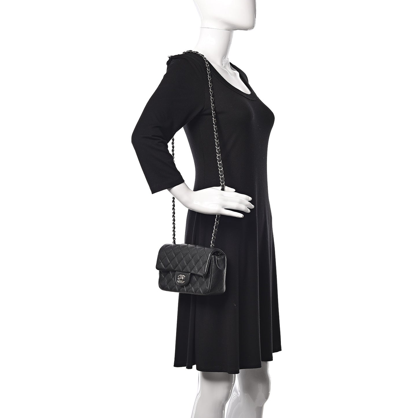 Metallic Caviar Quilted Mini Rectangular Flap Black