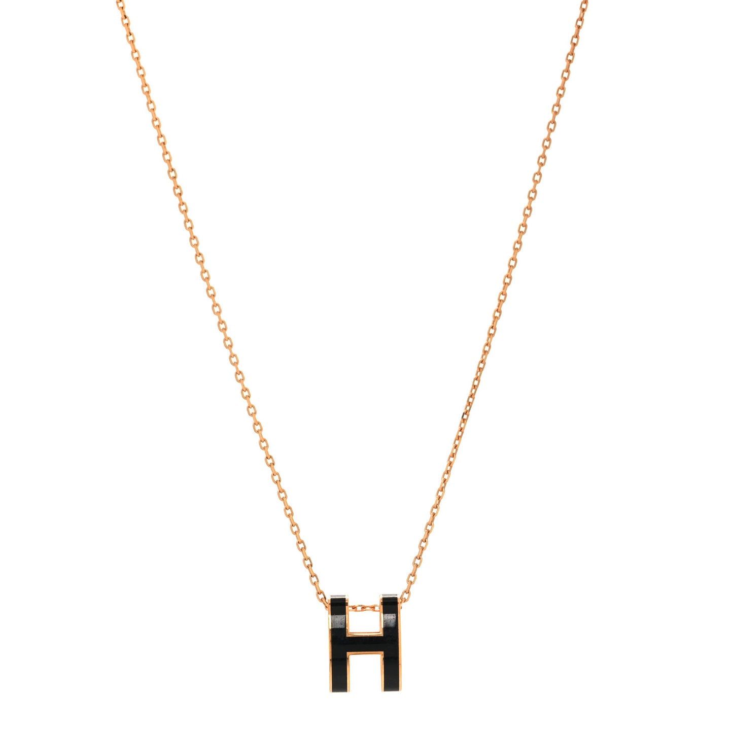 Lacquered Rose Gold Pop H Pendant Necklace Black