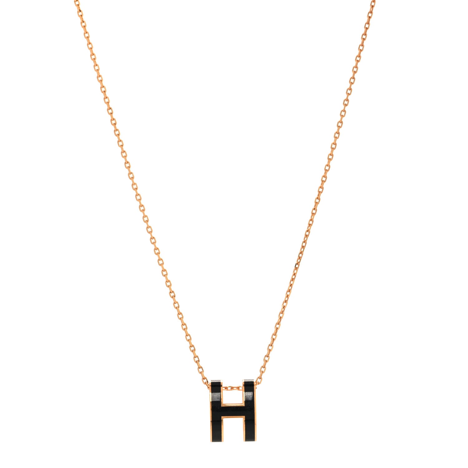 Hermes Lacquered Rose Gold Pop H Pendant Necklace Black 1 of 5