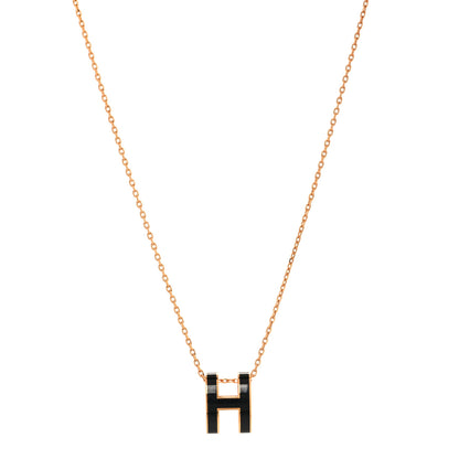 Hermes Lacquered Rose Gold Pop H Pendant Necklace Black 1 of 5