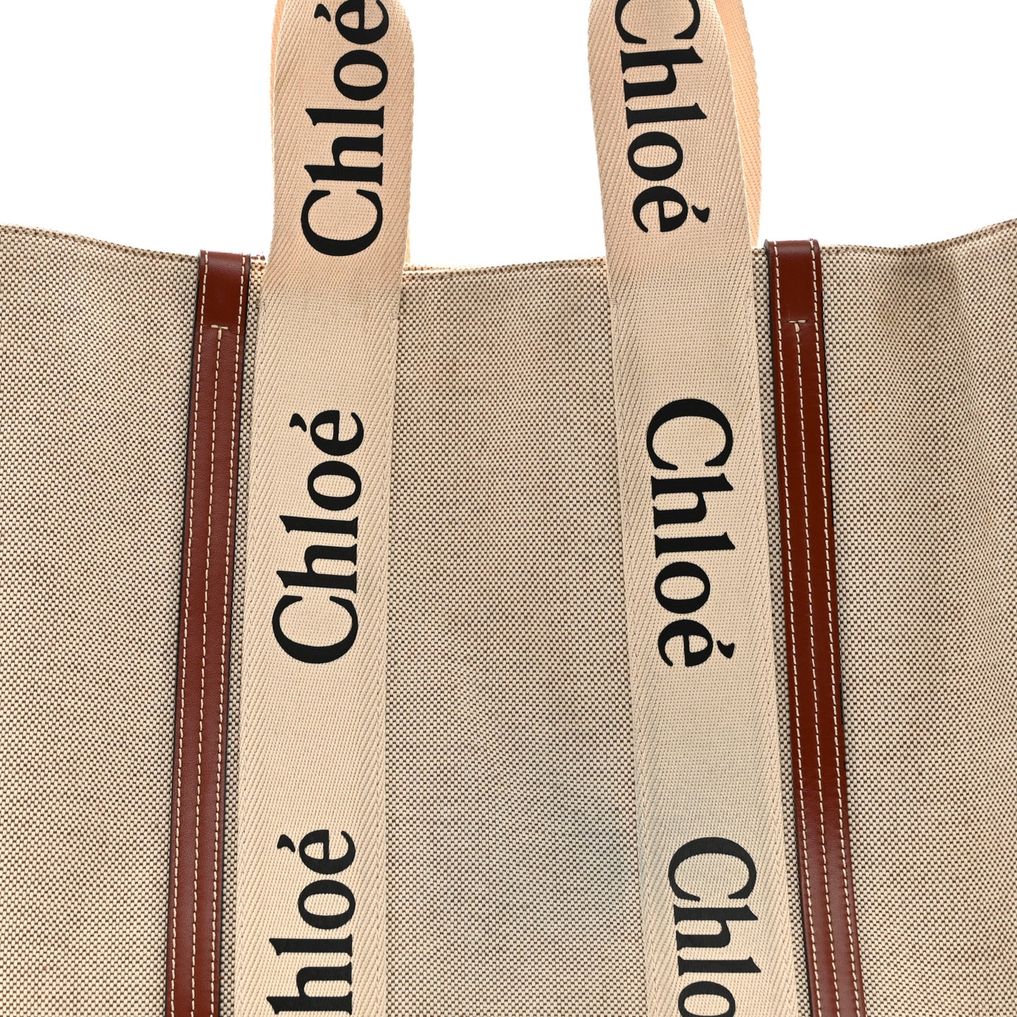 Cotton Calfskin Large Woody Ribbon Tote White Brown