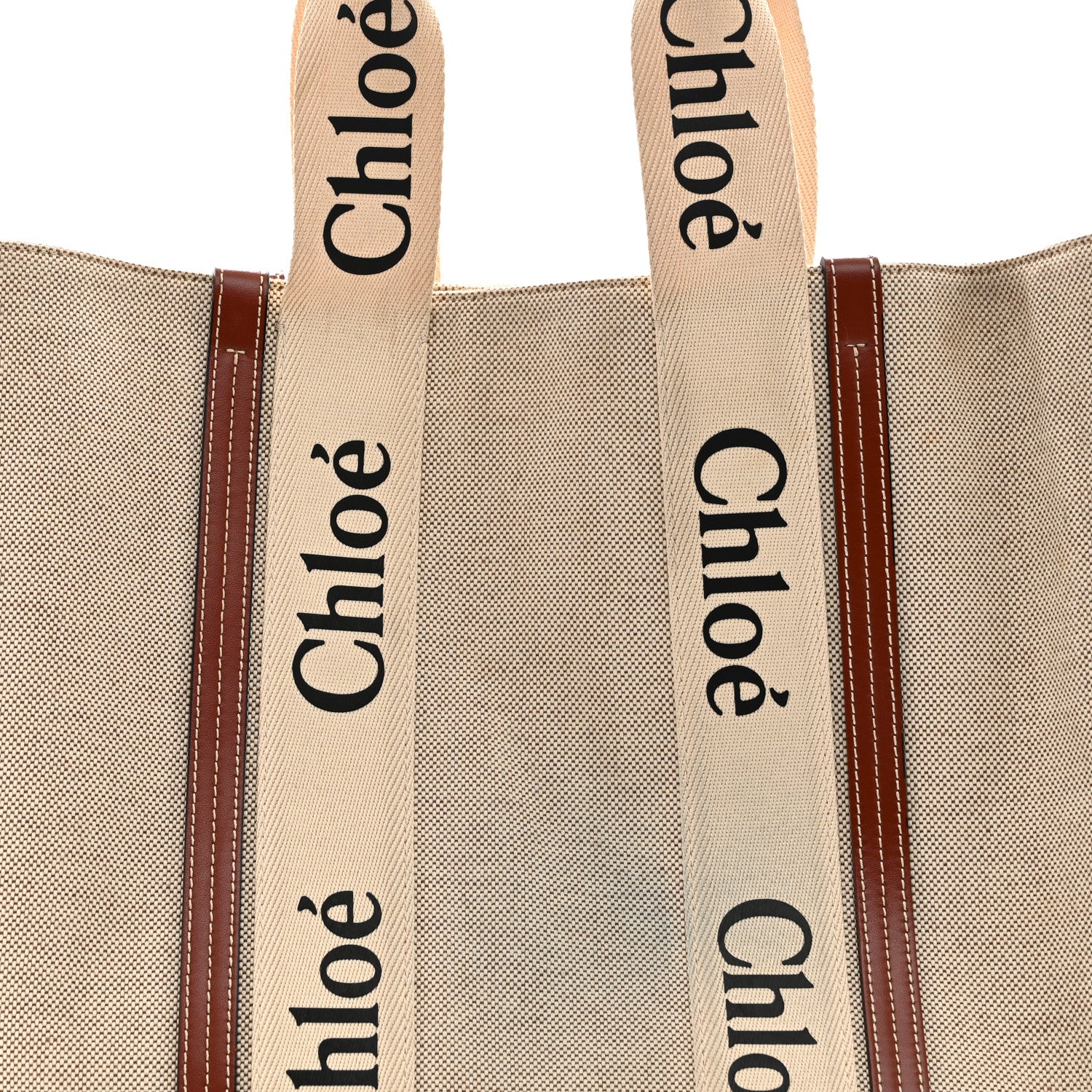 Chloe Cotton Calfskin Large Woody Ribbon Tote White Brown 7 of 10