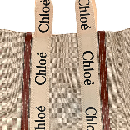 Chloe Cotton Calfskin Large Woody Ribbon Tote White Brown 7 of 10