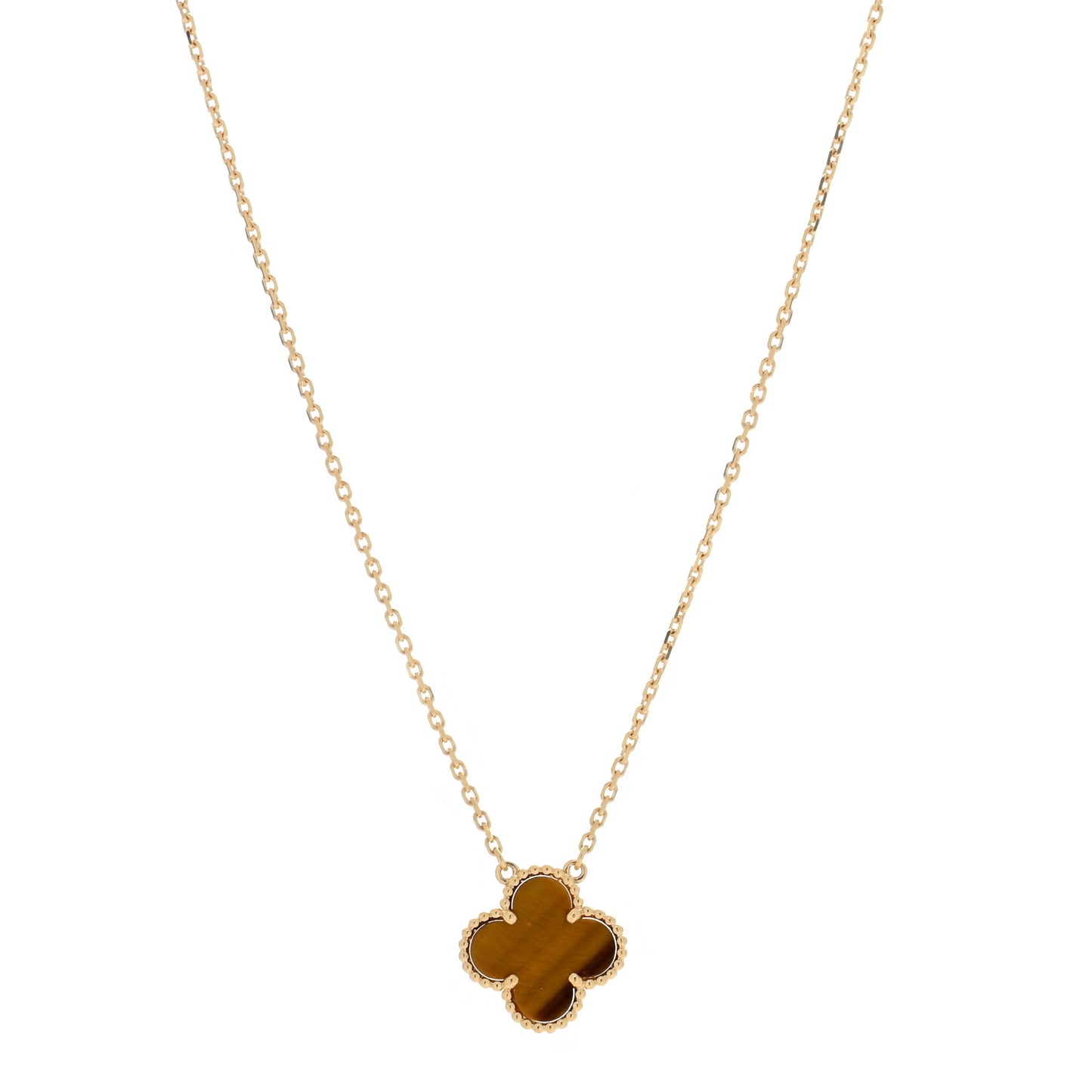 18K Yellow Gold Tiger Eye Vintage Alhambra Pendant Necklace
