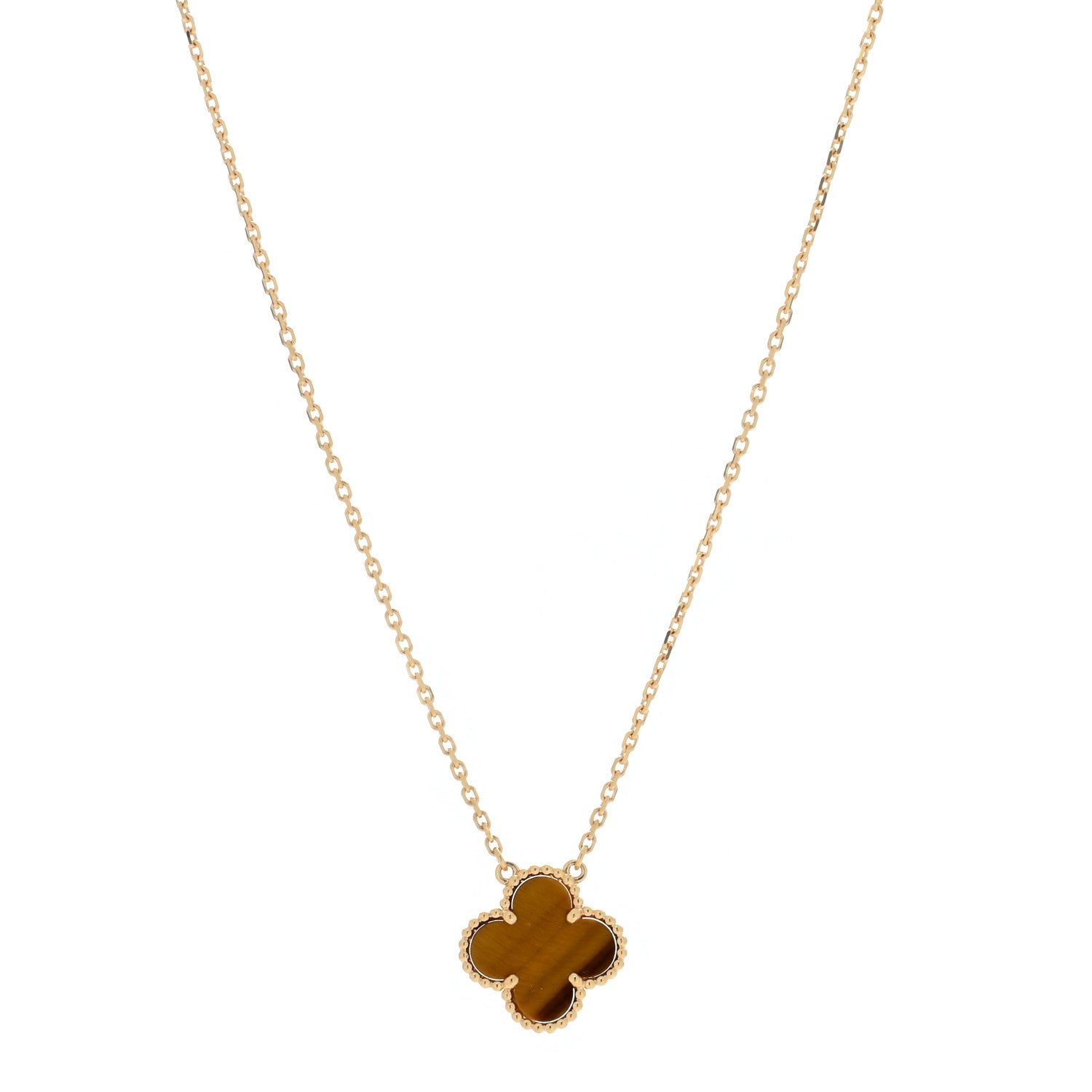 Van Cleef & Arpels 18K Yellow Gold Tiger Eye Vintage Alhambra Pendant Necklace 1 of 4