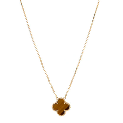 Van Cleef & Arpels 18K Yellow Gold Tiger Eye Vintage Alhambra Pendant Necklace 1 of 4