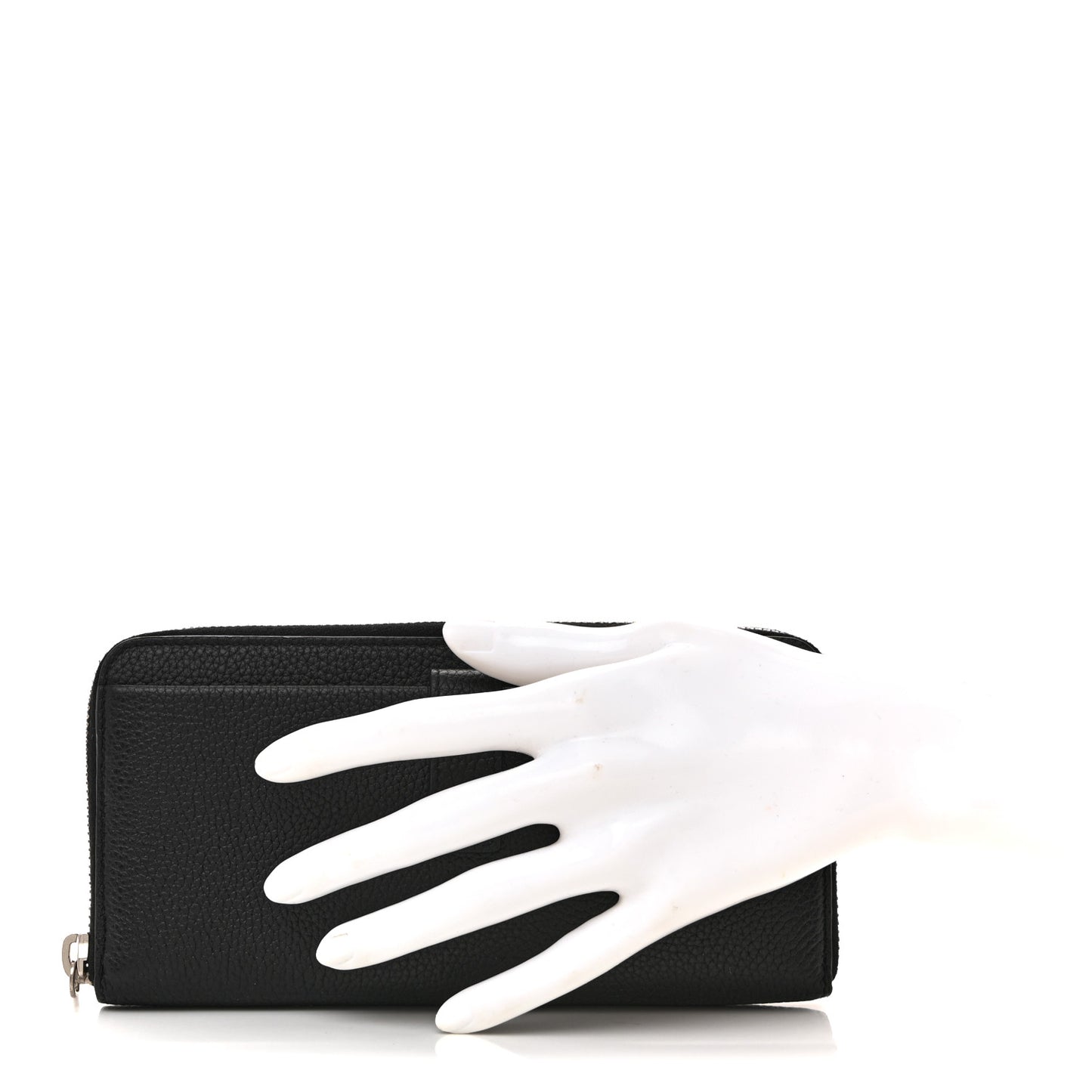 Grained Calfskin Classic Zip Around Snap Wallet Black