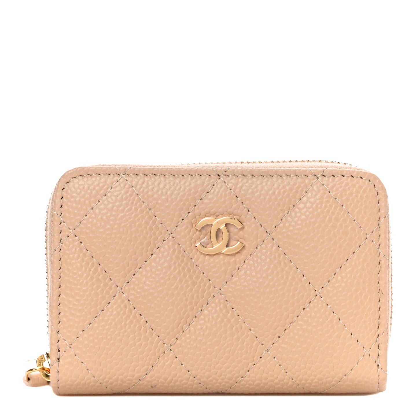 Caviar Quilted Zip Around Coin Purse Beige