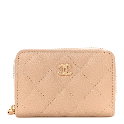 Chanel Caviar Quilted Zip Around Coin Purse Beige 1 of 12