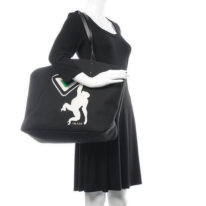 Prada Canapa Monkey Print Large Soft Tote Black 2 of 11