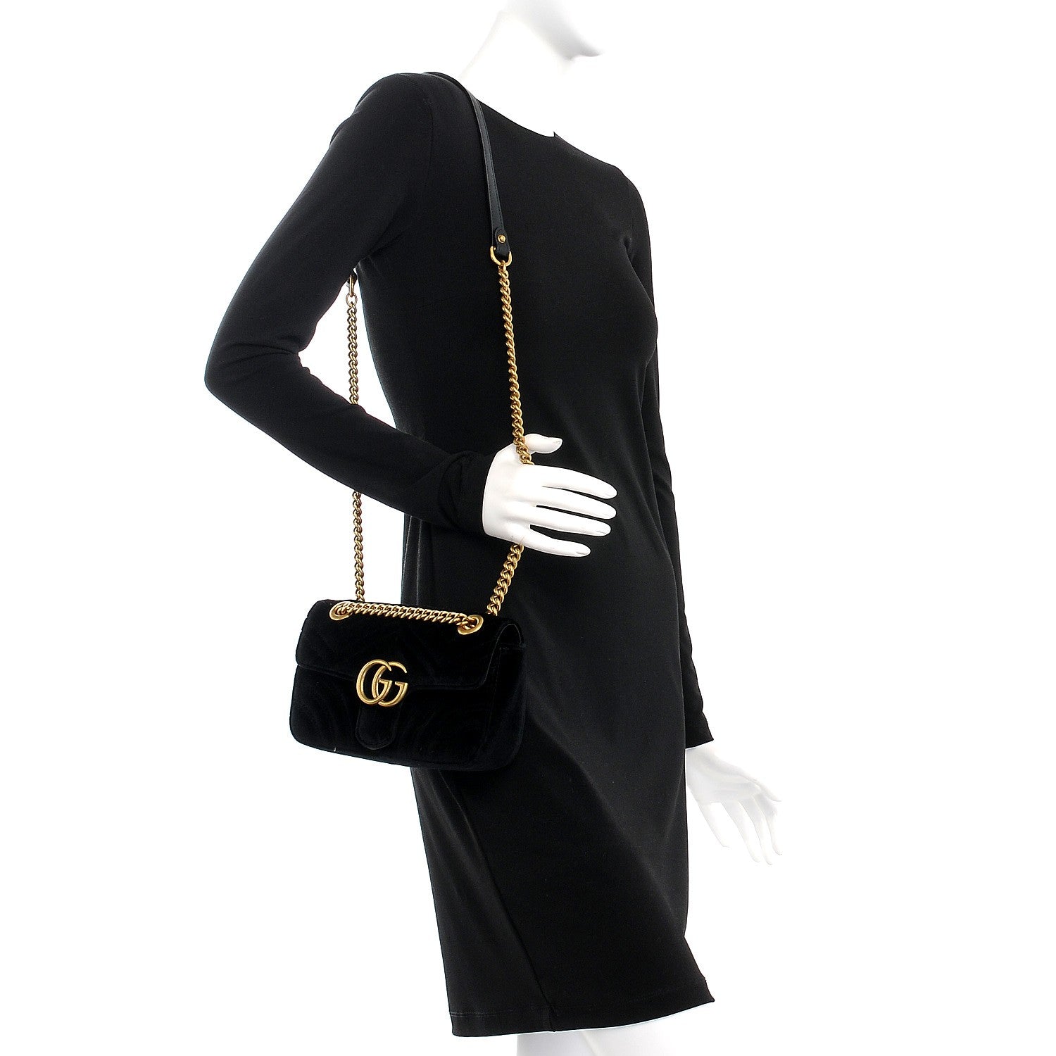 Gucci Velvet Matelasse Mini GG Marmont Shoulder Bag Black 2 of 7