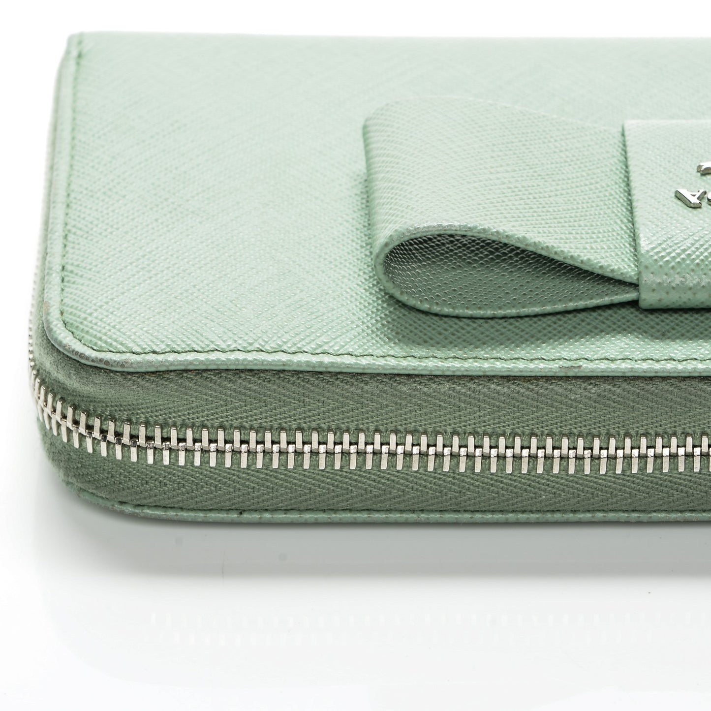 Saffiano Fiocco Bow Zip Around Wallet Acquamarina
