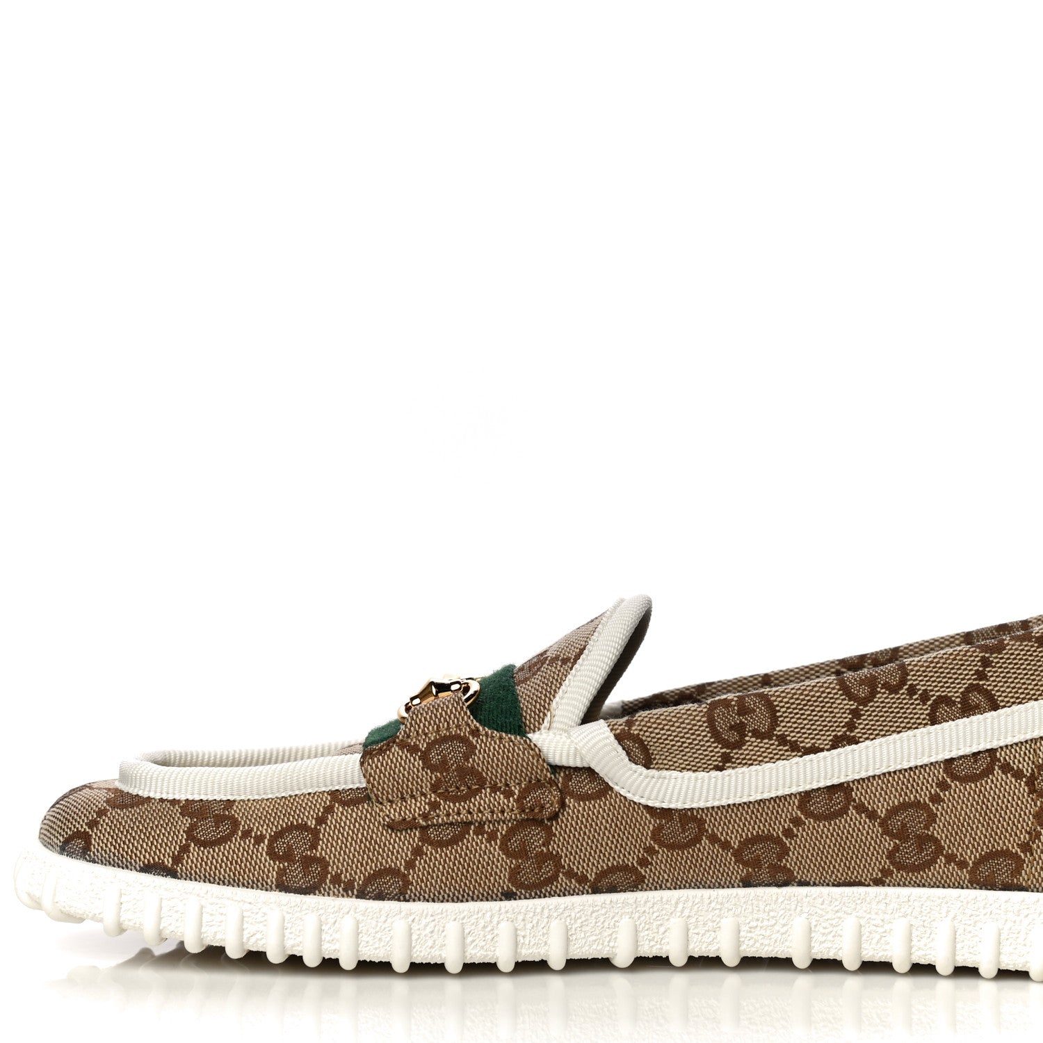 Gucci GG Monogram Horsebit Web Womens Driver Loafers 37 Beige Ebony White 9 of 13