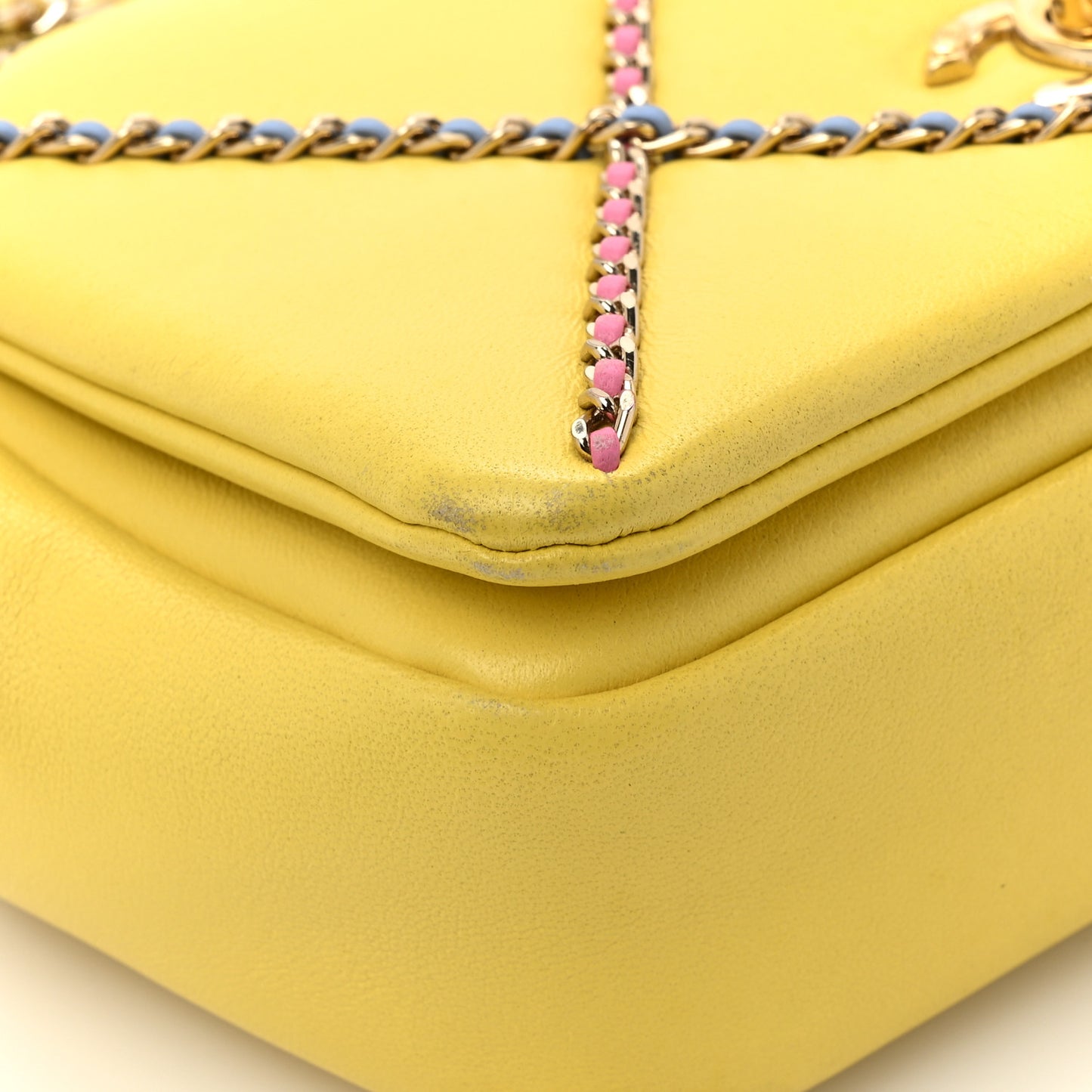 Lambskin Small Entwined Chain Flap Yellow Multicolor