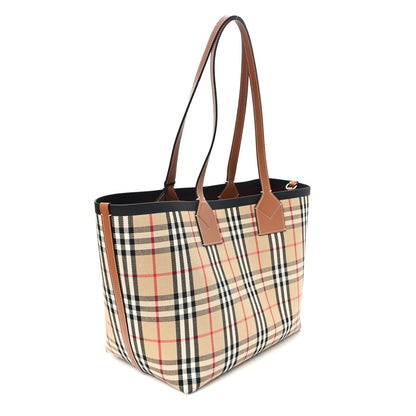 Burberry Cotton Vintage Check Medium London Tote Bag Briar Brown Black 4 of 12