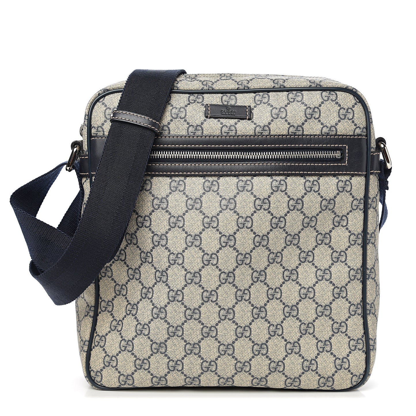 GG Plus Monogram Selleria Calfskin Medium Messenger Bag Beige Blue