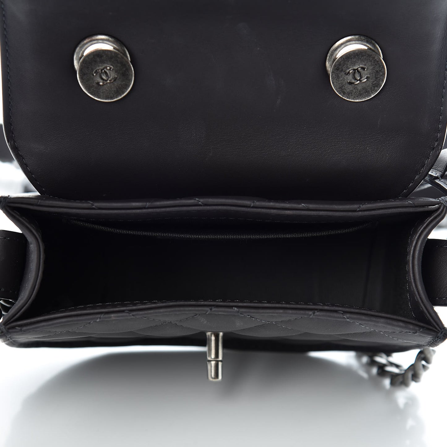 Calfskin Quilted Small Double Chained Messenger Flap Charcoal