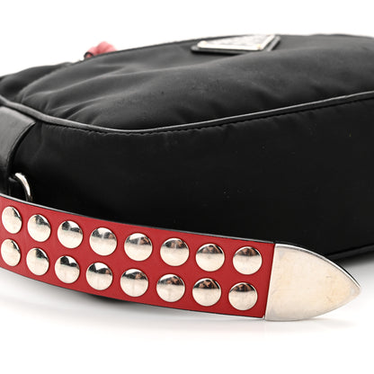 Prada Tessuto Nylon Studded New Vela Shoulder Bag Black Fuoco 8 of 9