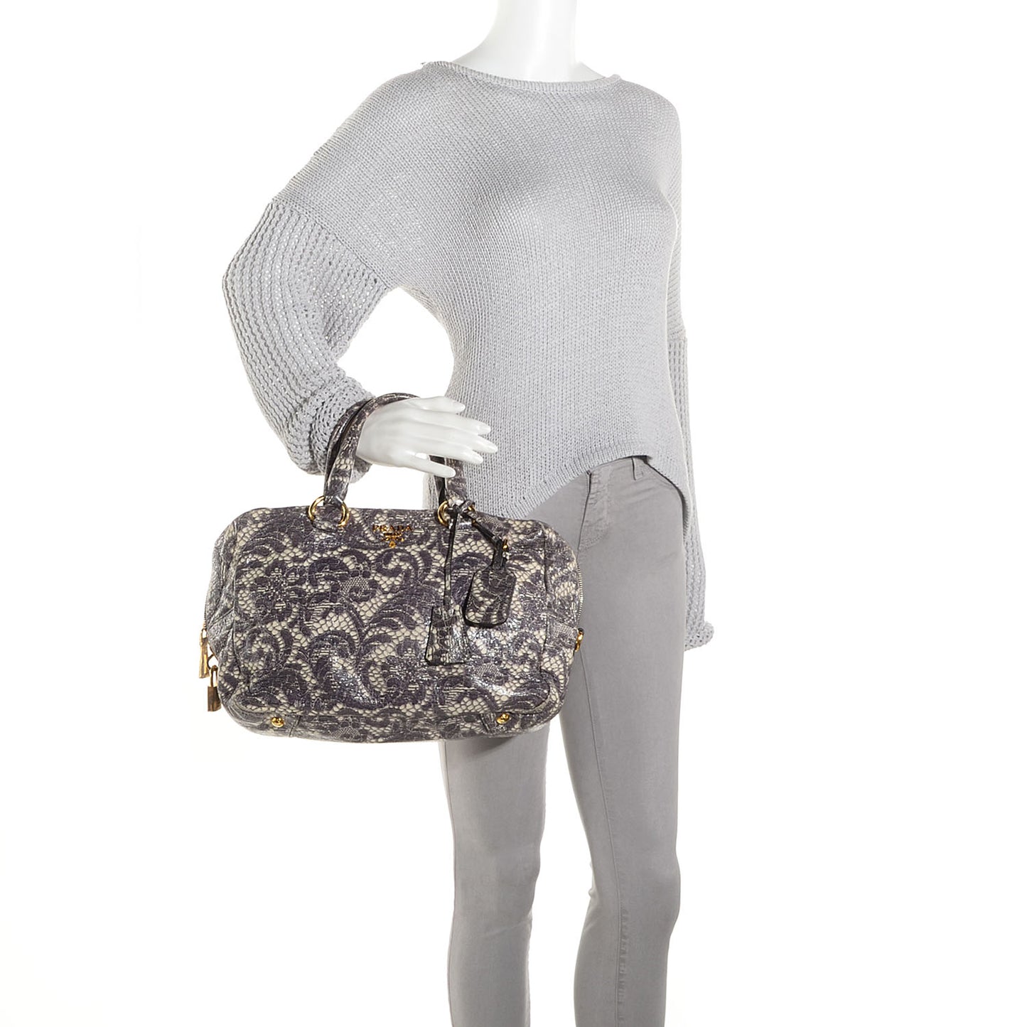 Cervo Lux Print Lace Bauletto Bag Talco