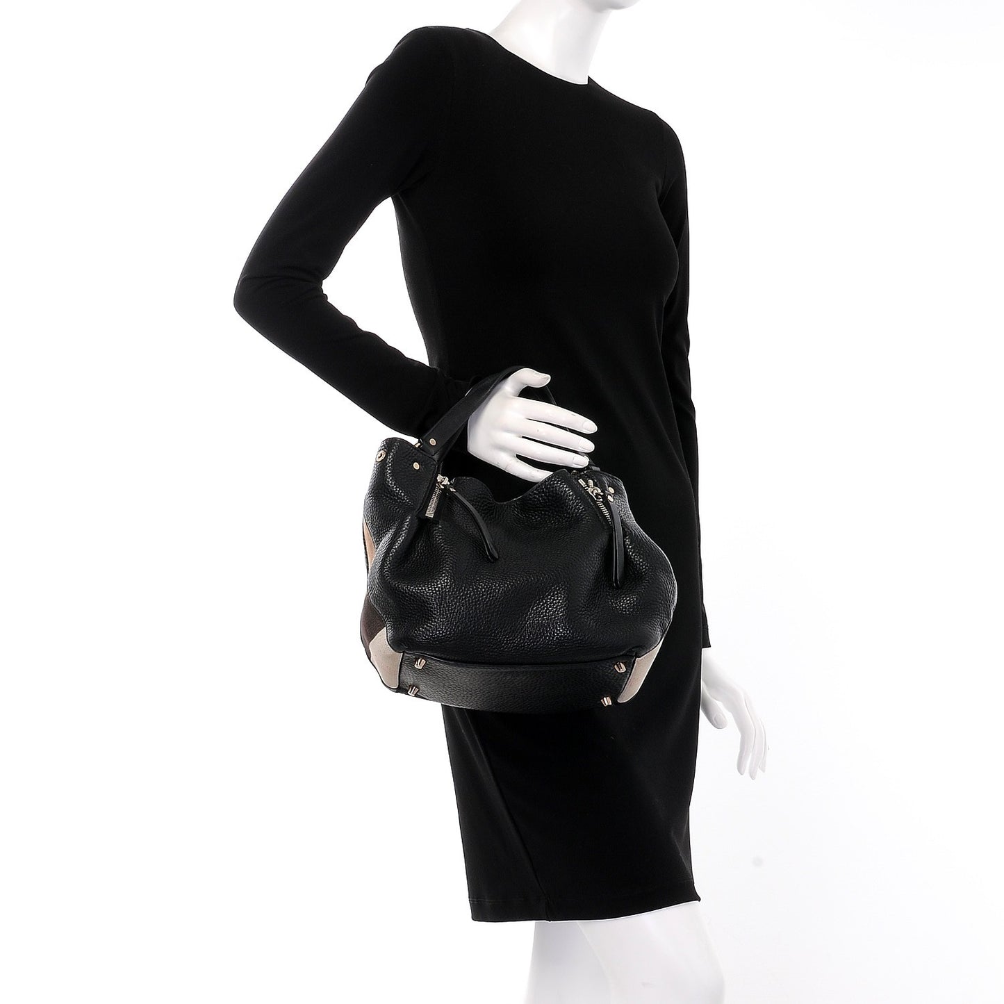 Grainy Calfskin House Check Small Maidstone Black