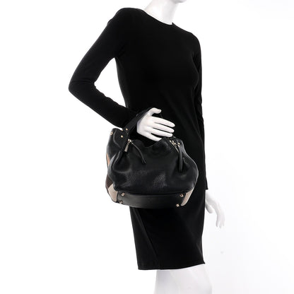 Burberry Grainy Calfskin House Check Small Maidstone Black 3 of 9
