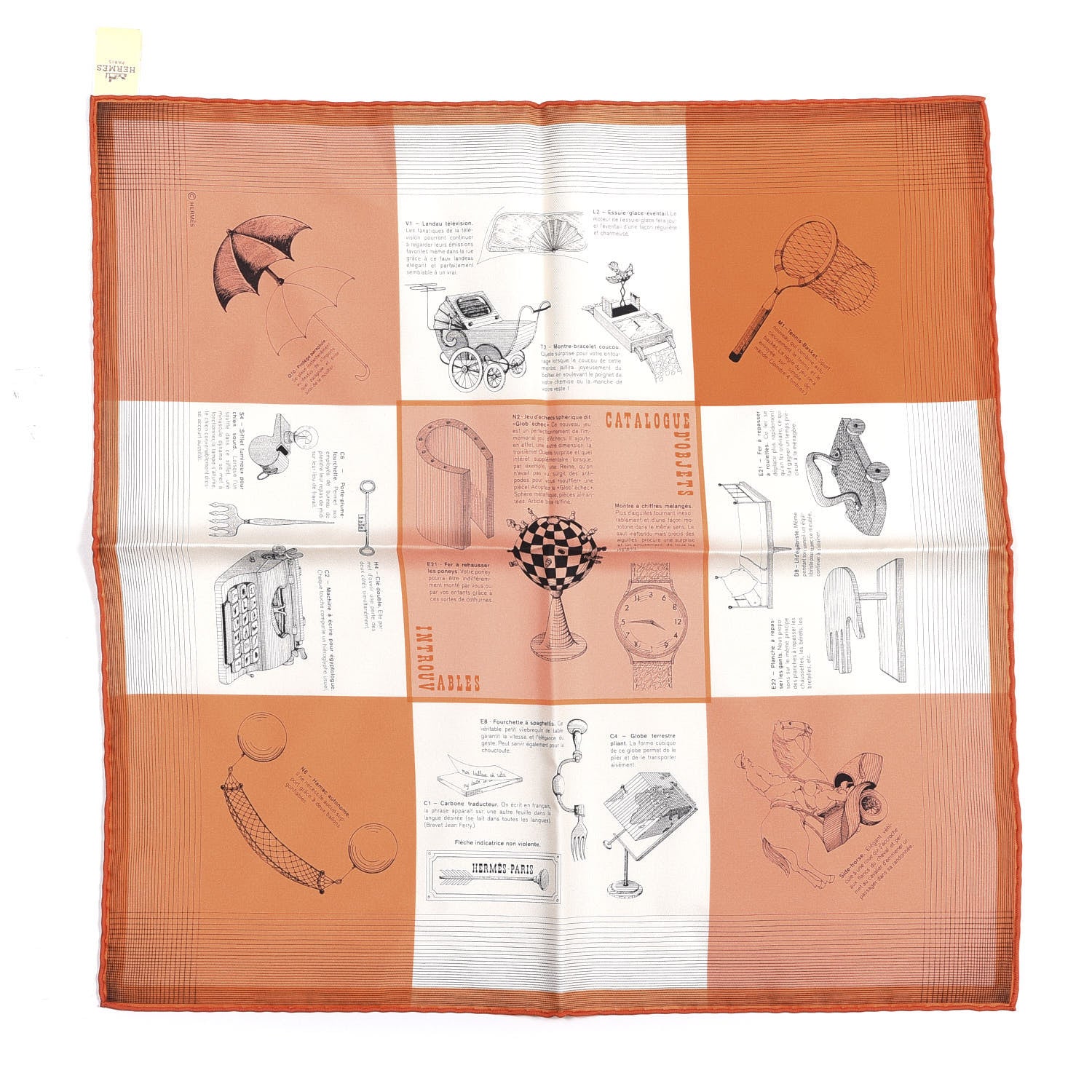 Hermes Silk Gavroche Les Objets Introuvables Scarf 45 Orange Creme Saumon 1 of 5