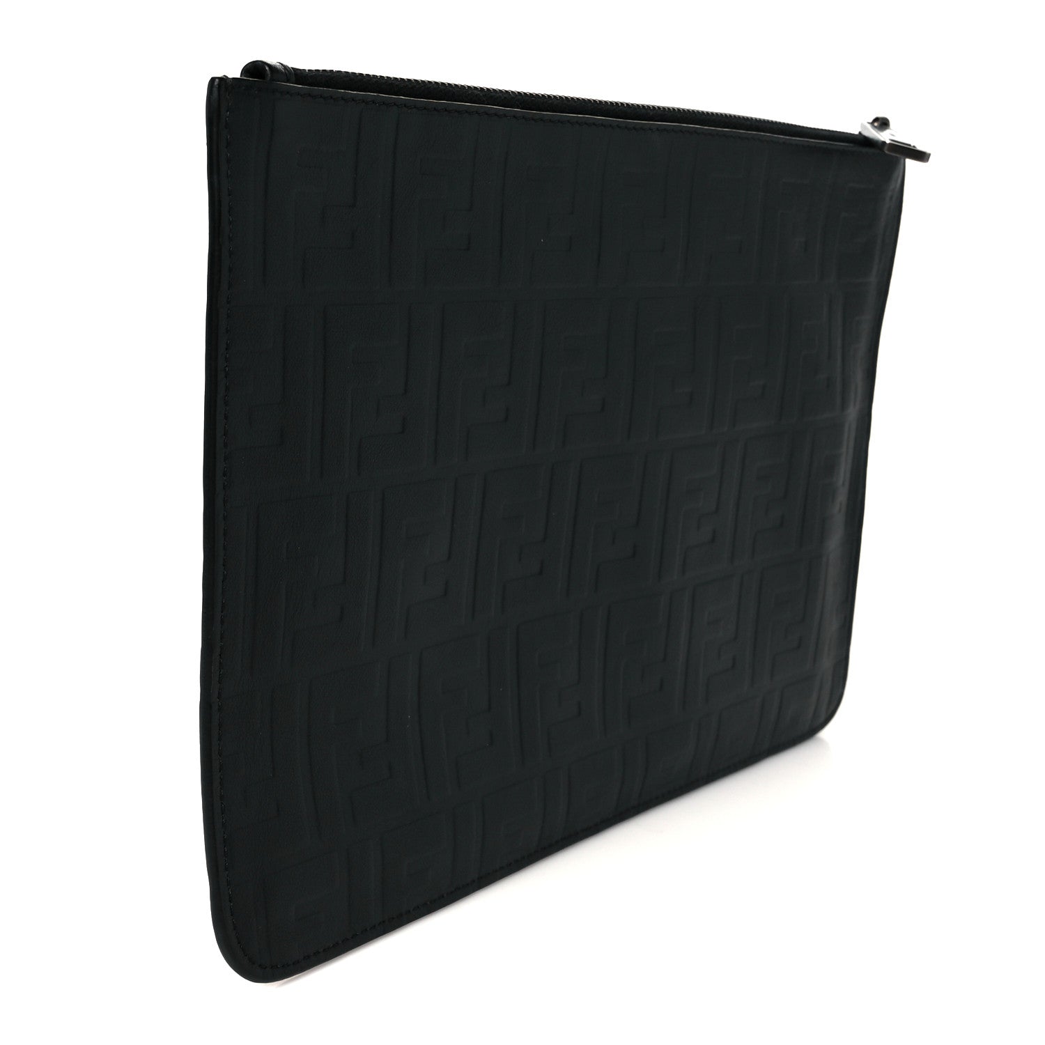 Fendi Vitello Grace FF 1974 Embossed Pouch Black 3 of 9