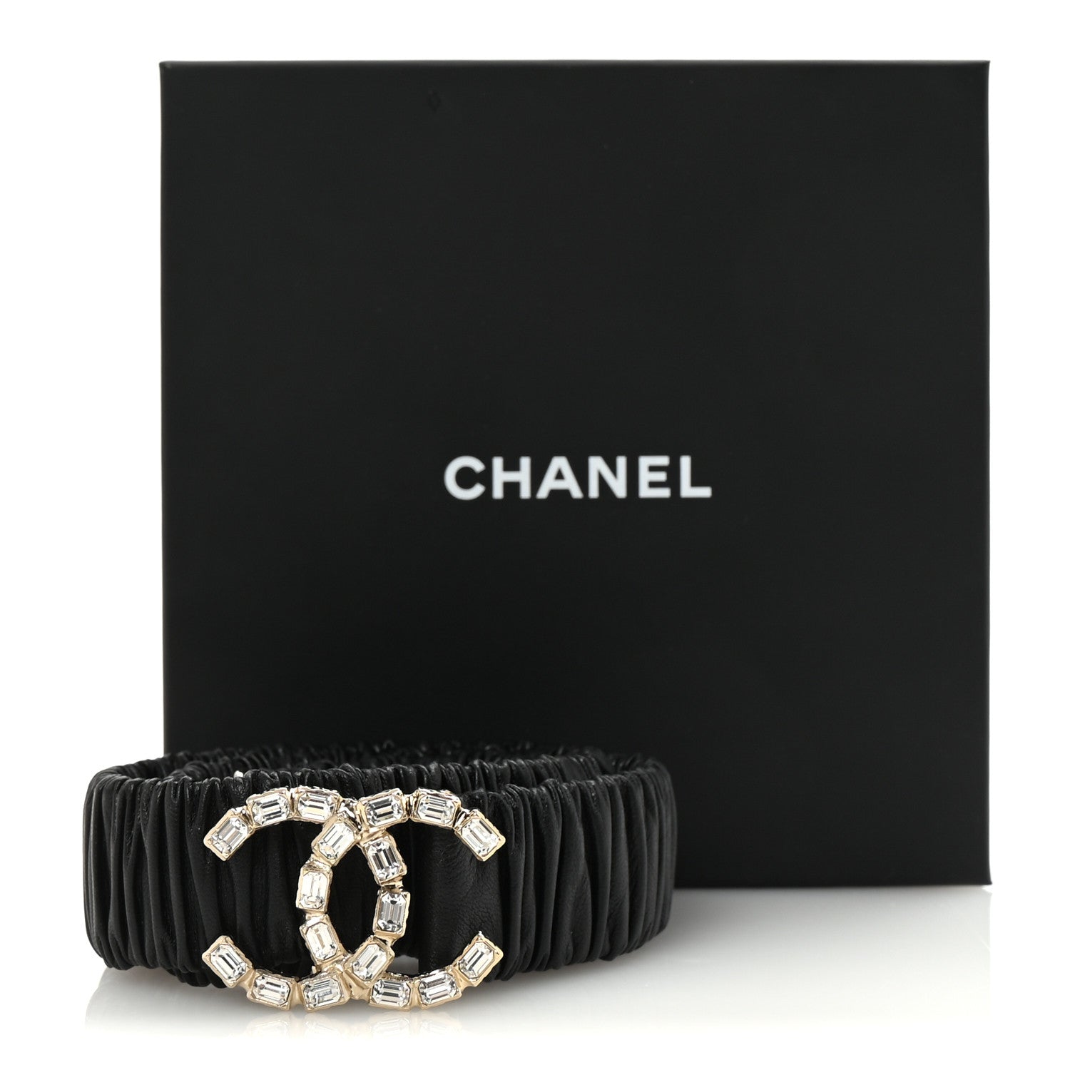 Chanel Lambskin Metal Crystal CC Ruched Belt 80 32 Black 4 of 4