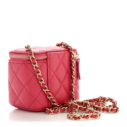 Chanel Caviar Quilted Mini Vanity Case With Chain Dark Pink 3 of 10