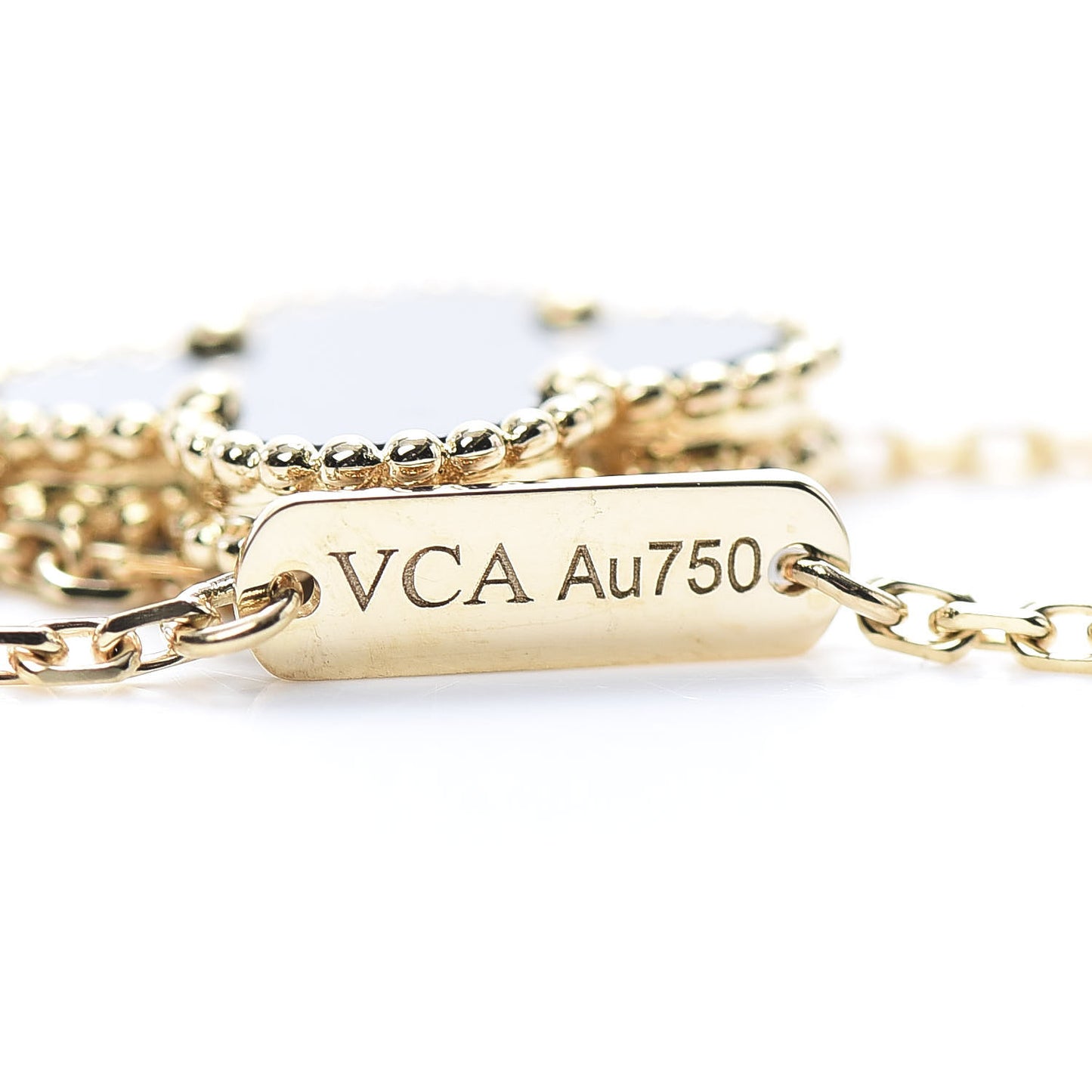 18K Yellow Gold Black Onyx Vintage Alhambra Pendant Necklace