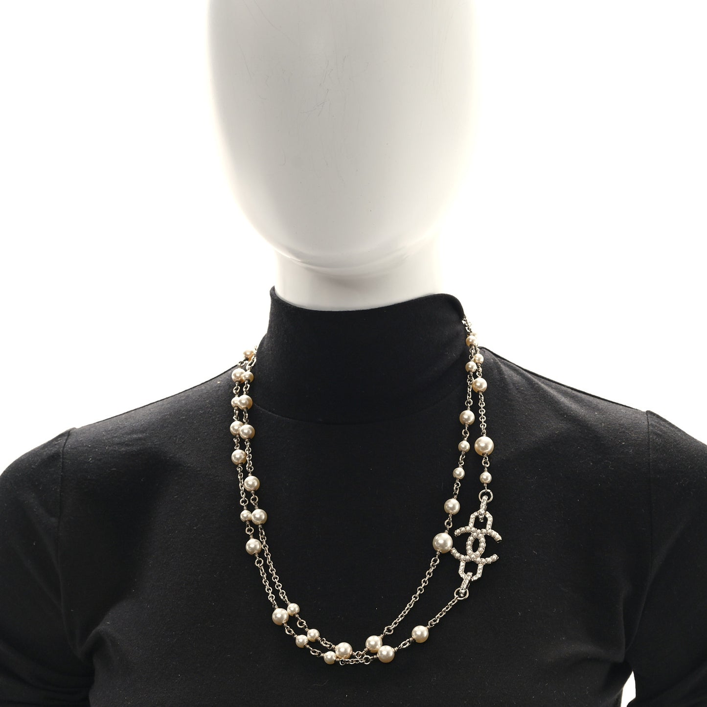Crystal Pearl CC Long Necklace Light Gold