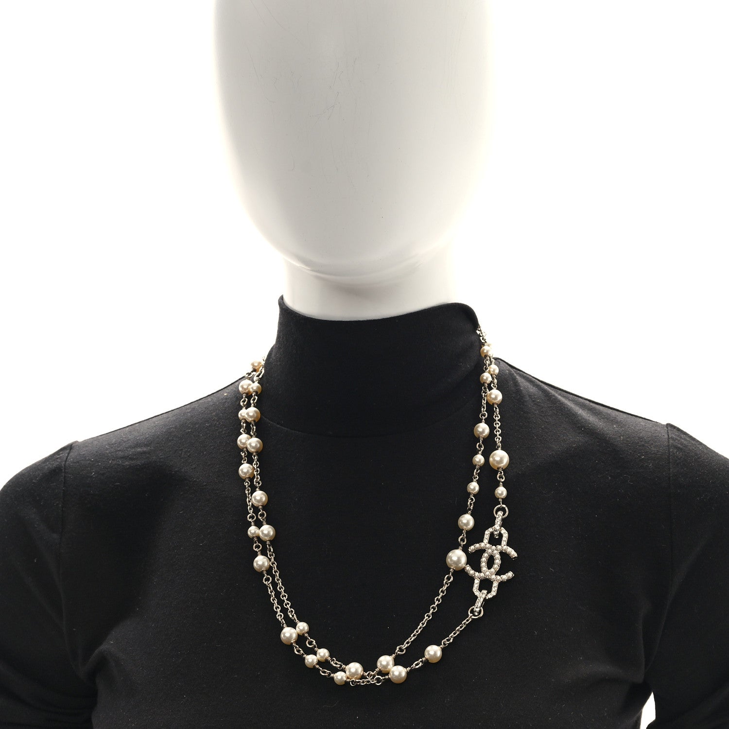 Chanel Crystal Pearl CC Long Necklace Light Gold 2 of 5