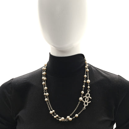 Chanel Crystal Pearl CC Long Necklace Light Gold 2 of 5