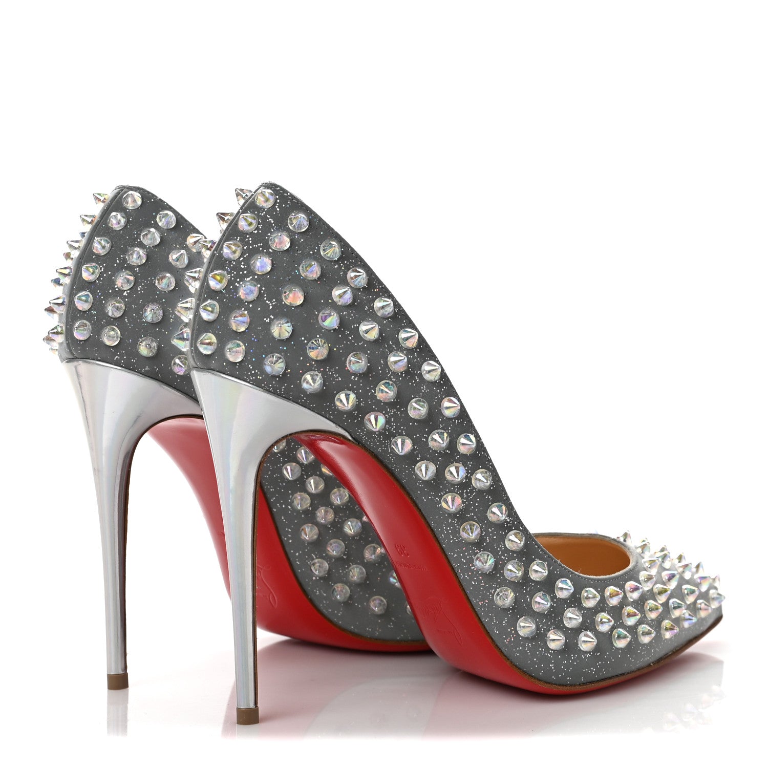 Christian Louboutin Glitter Tissu Reflex Follies Spikes 100 Pumps 39 Reflective Silver 4 of 7