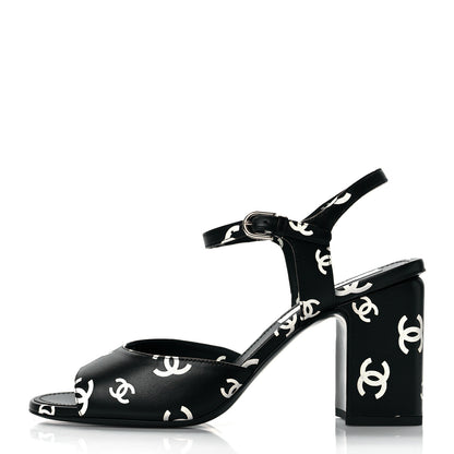 Chanel Lambskin Printed CC Sandals 39.5 Black White 1 of 10
